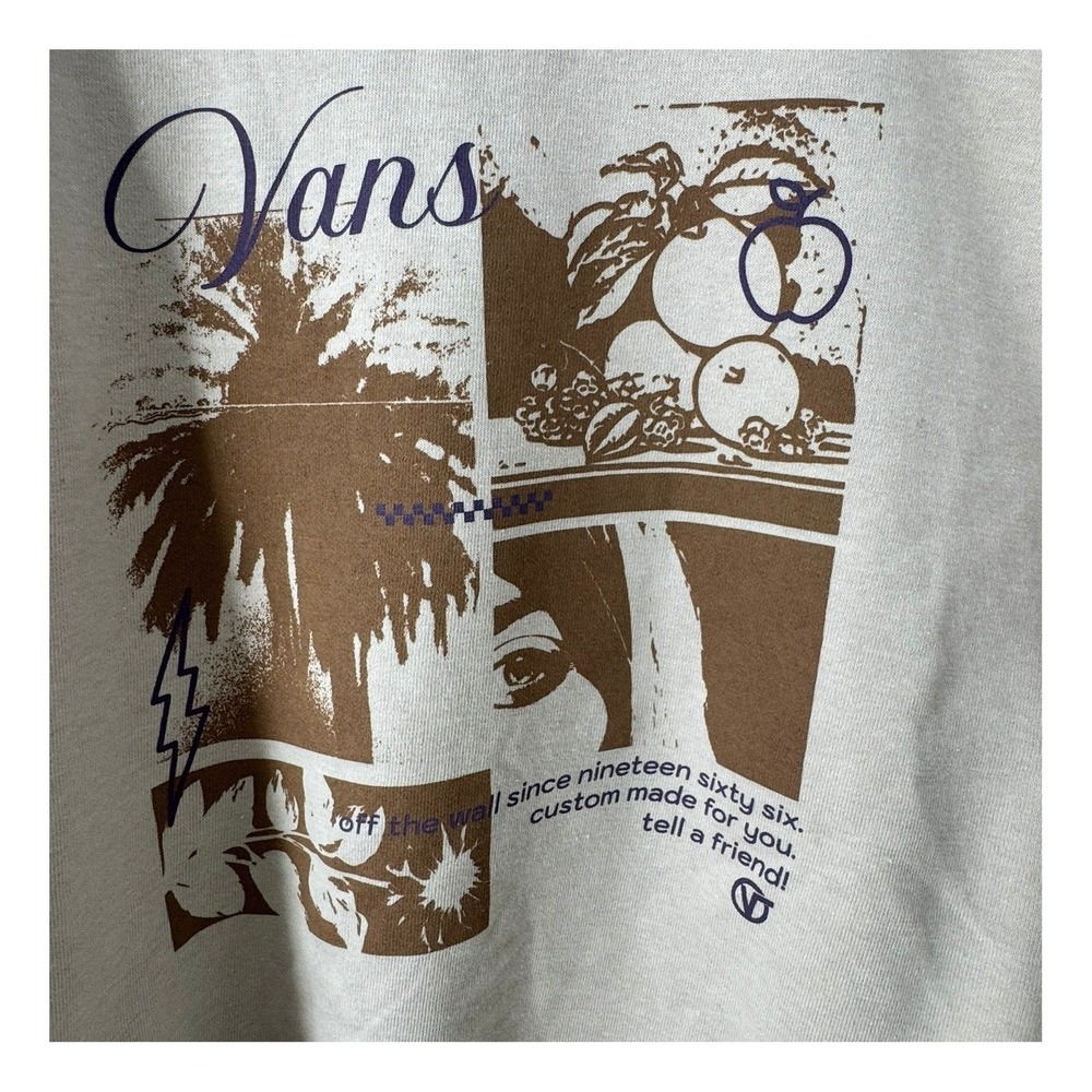 Vans Sliced Retro Crew Sweatshirt Pullover Womens XL Oatmeal Beige Graphic NEW - Picture 2 of 8